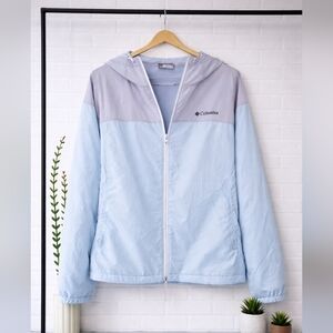 Columbia Flash Forward Fleece Lined Soft Sky Blue and Gray Hooded Jacket Medium